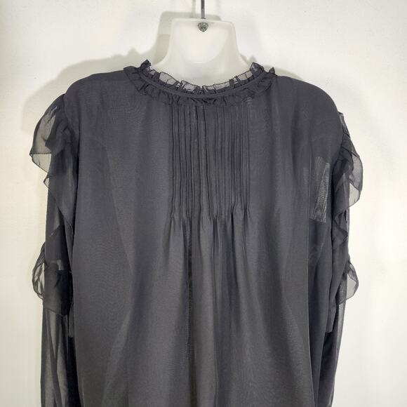 NWT Lane Bryant Womens Split Neck Popover Blouse Black Sheer Ruffle Pleated 18 - Picture 6 of 14